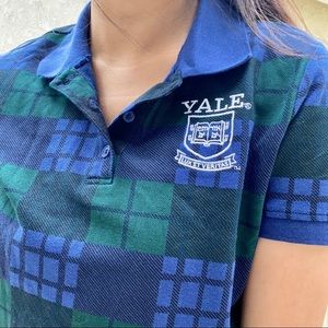 NWOT Yale University Blue Green Checkered Crop Top Polo 🏫💙💚